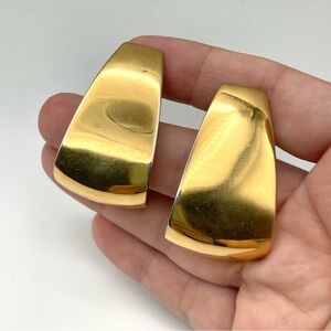 Vintage Monet Gold Tone Retro Glam Large Loop Hoop Statement Pierced Earrings